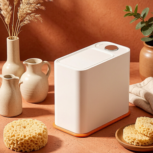 Ultra-Slim White Press-To-Open Trash Can with Orange Base