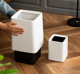 Black & White Square Open-Top Trash Can with Deep Rim