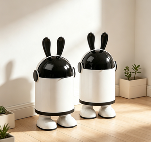 Black & White Bunny Ear Tall Trash Can with Transparent Dome Lid