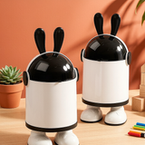 Black & White Bunny Ear Tall Trash Can with Transparent Dome Lid