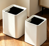 Black & White Square Open-Top Trash Can with Deep Rim