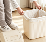 Cream White Ribbed Swing-Top Trash Can with Built-In Handle
