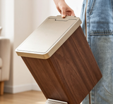 Wood Grain Square Dual-Action Trash Can with Press & Pedal