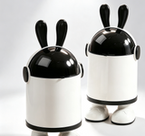 Black & White Bunny Ear Tall Trash Can with Transparent Dome Lid
