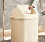 Cream White Ribbed Swing-Top Trash Can with Built-In Handle