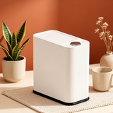 Ultra-Slim White Press-To-Open Trash Can with Orange Base